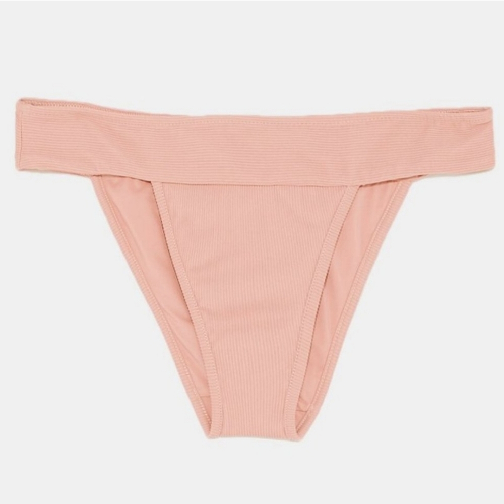 Zara Peach Orange-Pink Ribbed Bikini Bottoms - Small